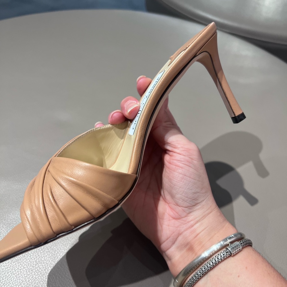 Jimmy Choo Basil 75 Luxe Happa Caramel Leather Heels Mules - Picture 4 of 7